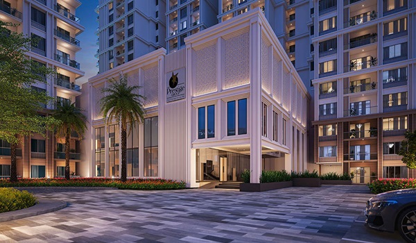 Premium apartment tower facade by Prestige Group in Whitefield, Bangalore
