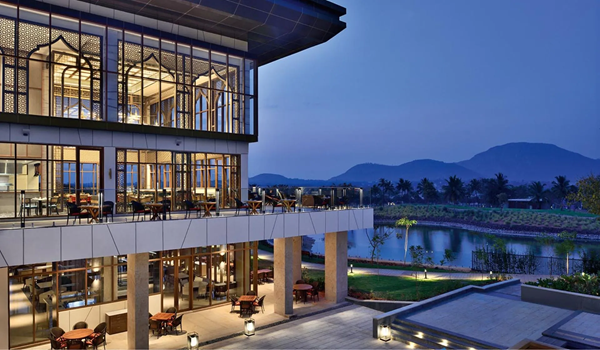 Lobby and pool area of a luxury hospitality project by Prestige Group